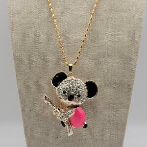 Betsey Johnson Crystal Koala Bear Pendant Necklace 30 In Gold Tone Lobster Clasp